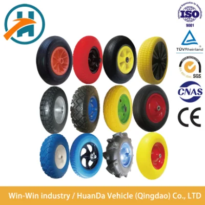 Colorful Solid PU Polyurethane Puncture Proof Flat Free PU Foam Caster Tyre Wheel Tires for Wheelbarrow 3.00-8/3.25-8/4.00-8