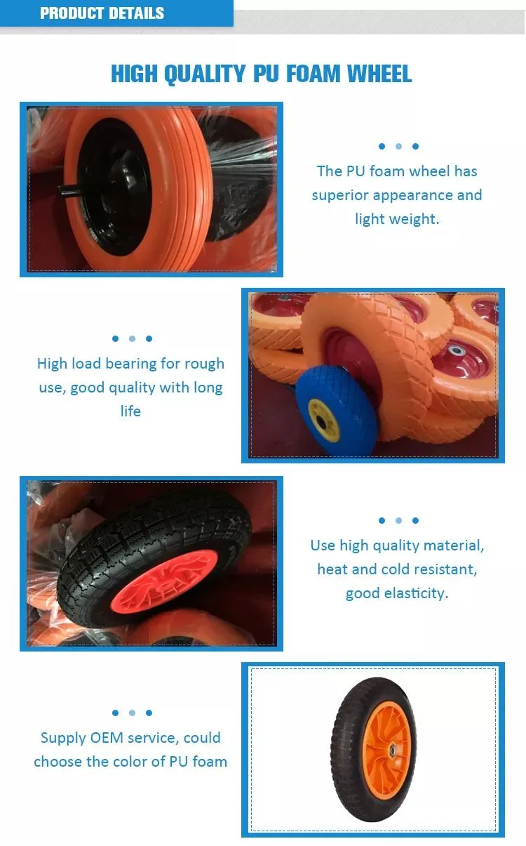 Factory Price 3.00-4 Polyurethane Wheelbarrow Wheel with Steel Rim for Hand Trolley, Tool Cart PU Foam Wheel