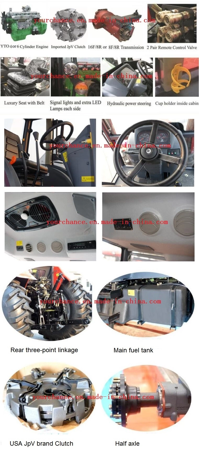 Hot Sale Dq904 90HP 4WD Agricultural Wheel Farm Tractor with Paddy Tire for Paddy Field Farming Work