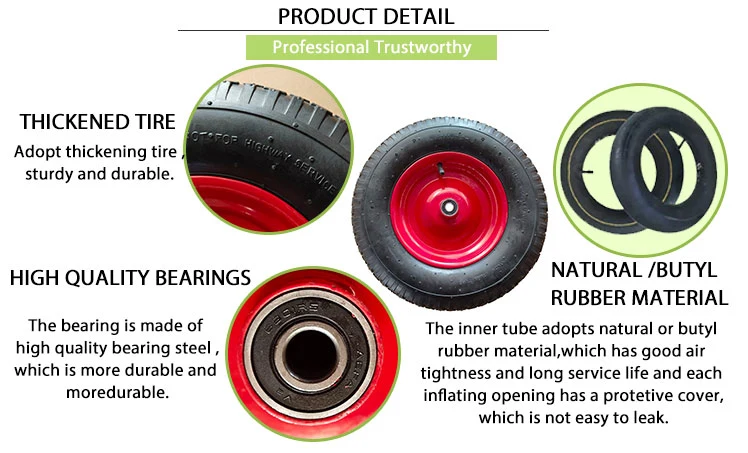 4.00-8 Rubber Pneumatic Wheel Wheelbarrow Tire Pneumatic Rubber Wheel Metal Rim Pneumatic Wheel