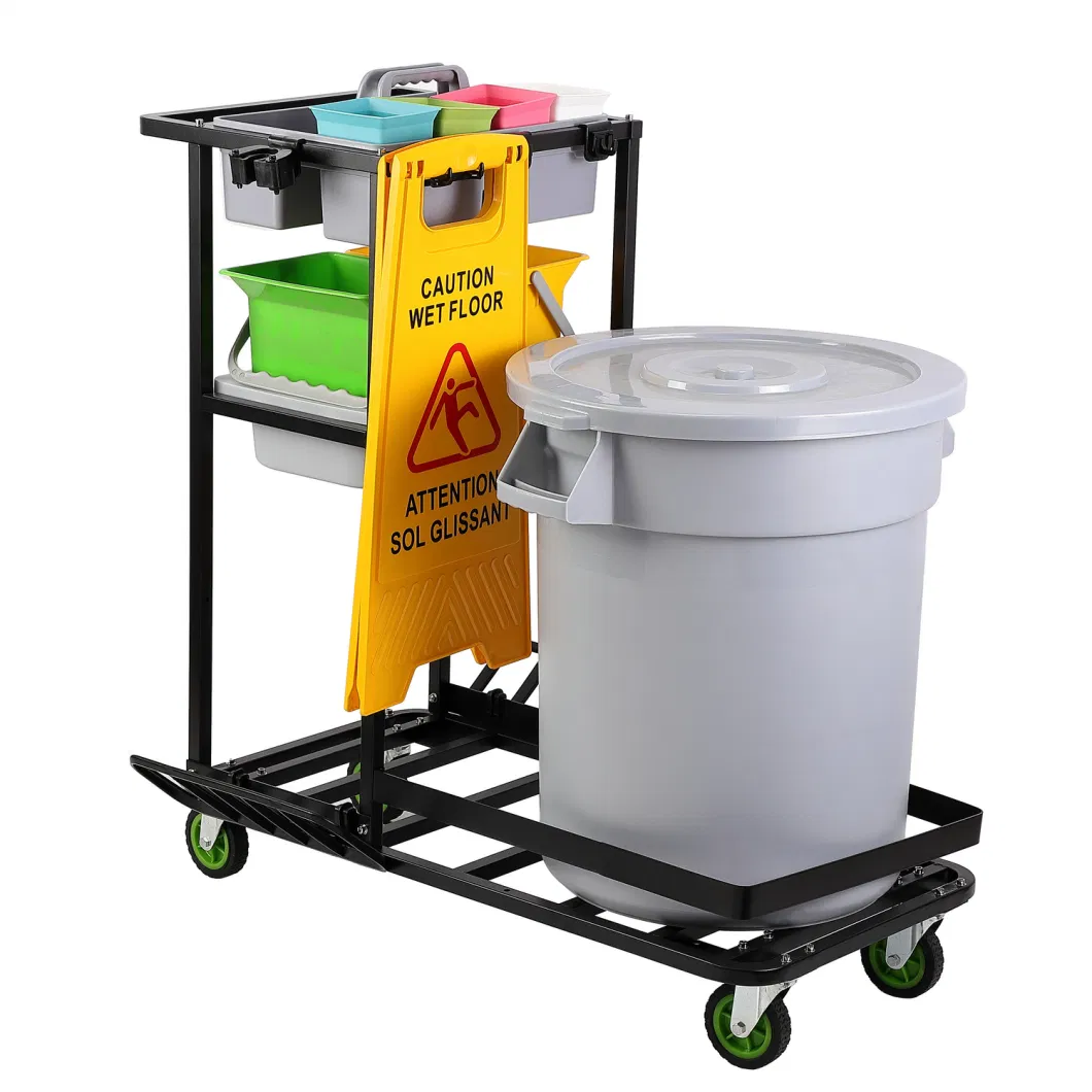 Hardware Cleaning Trolley Metal Janitor Cart Universal Wheel Multi-Functional Steel