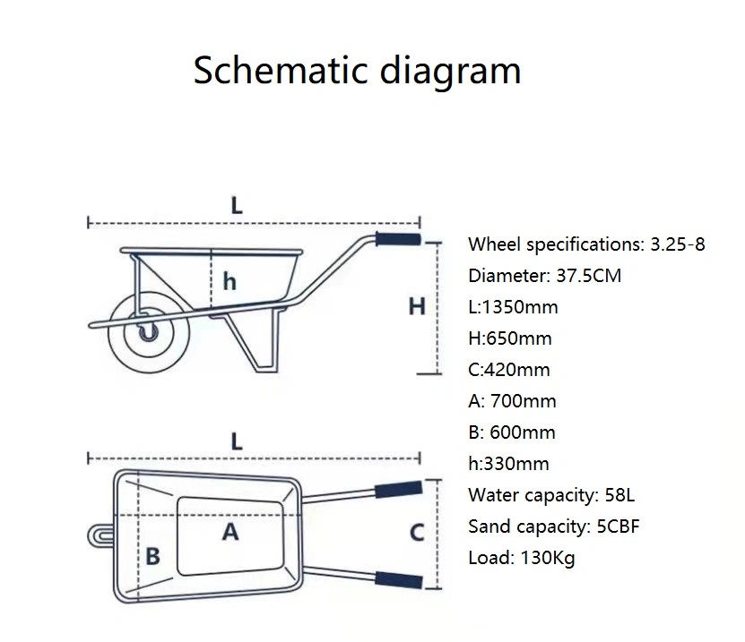 60L Heavy Duty Construction and Garden Tool Metal Wheel Barrow