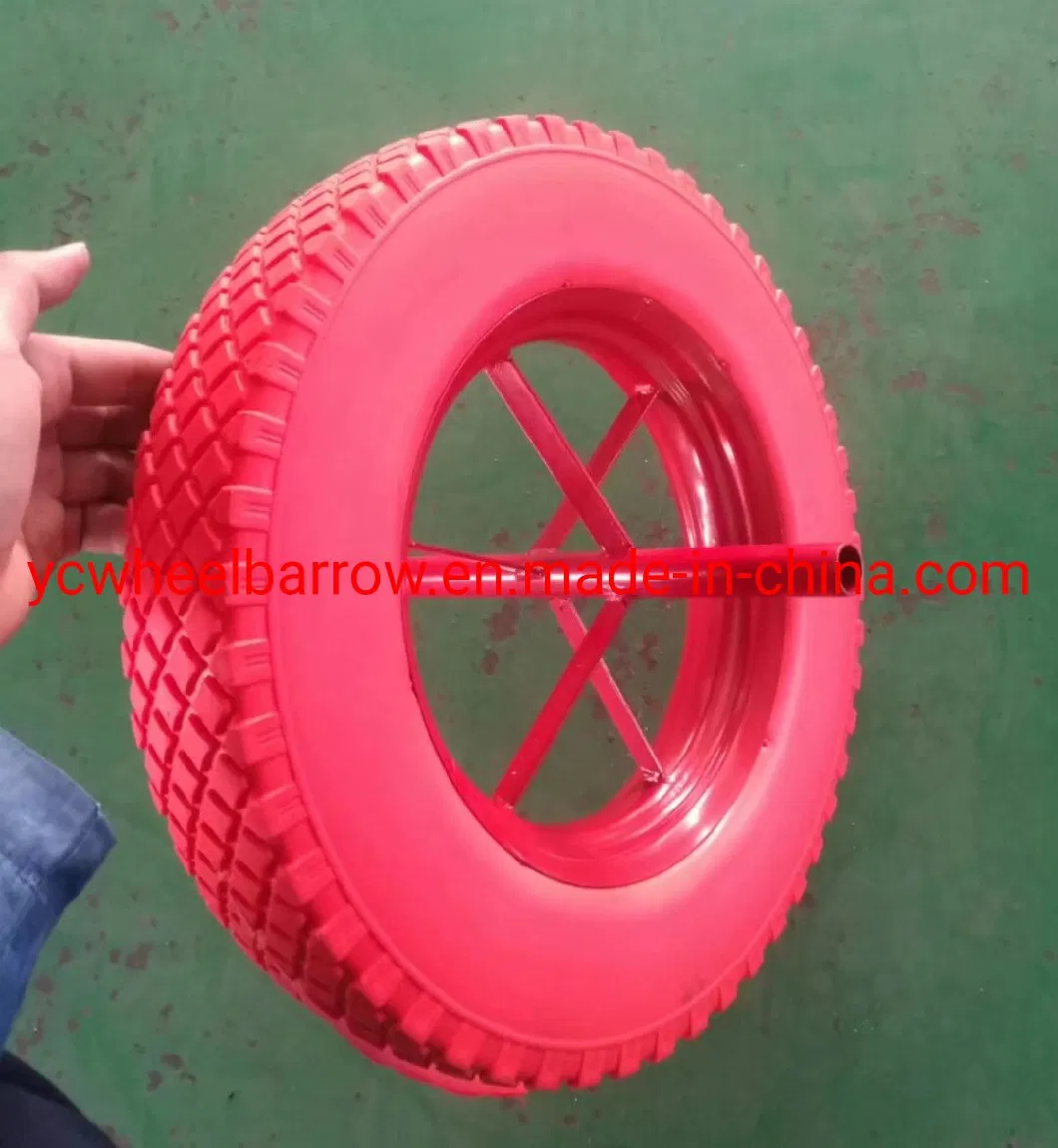 Heavy Duty 4.00-8 Colorful Polypropylene Tire 16 Inch PU Solid Flat Free Wheel for Wheelbarrow to Poland Market