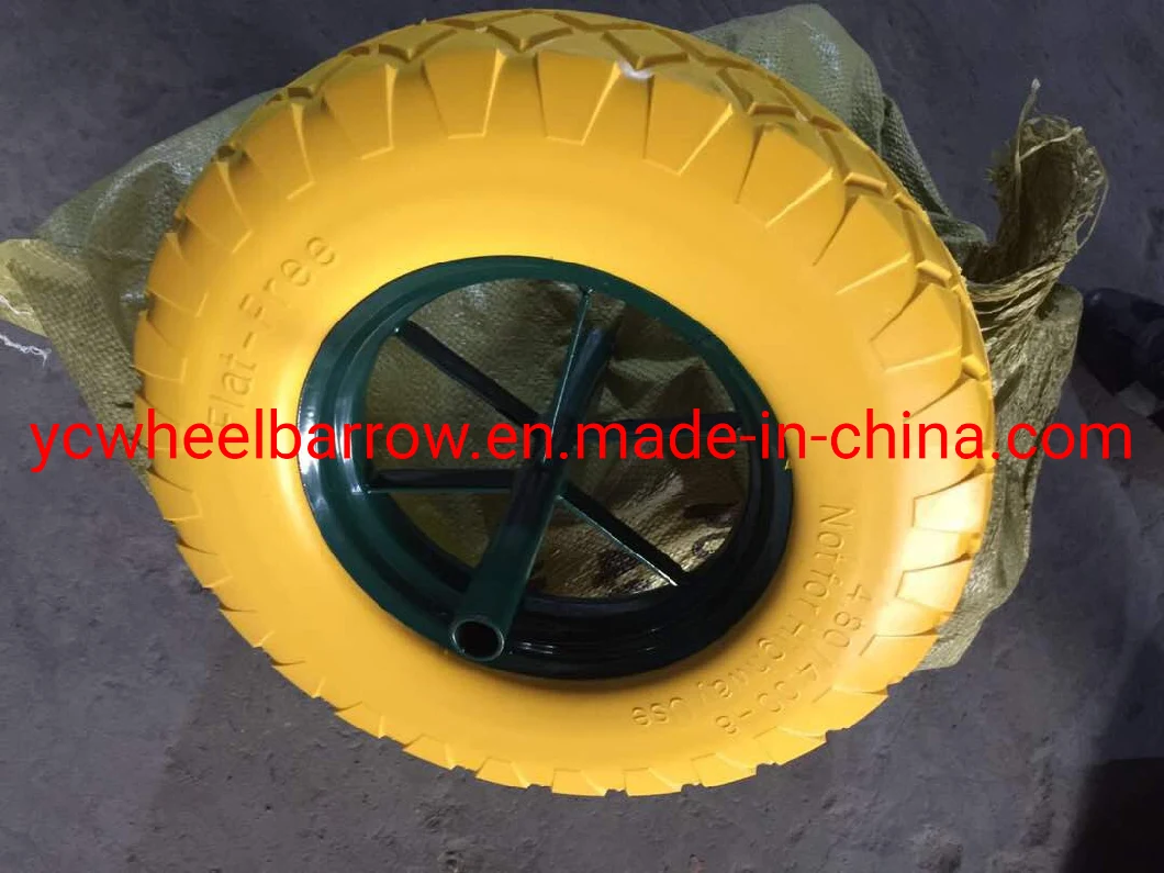 Heavy Duty 4.00-8 Colorful Polypropylene Tire 16 Inch PU Solid Flat Free Wheel for Wheelbarrow to Poland Market