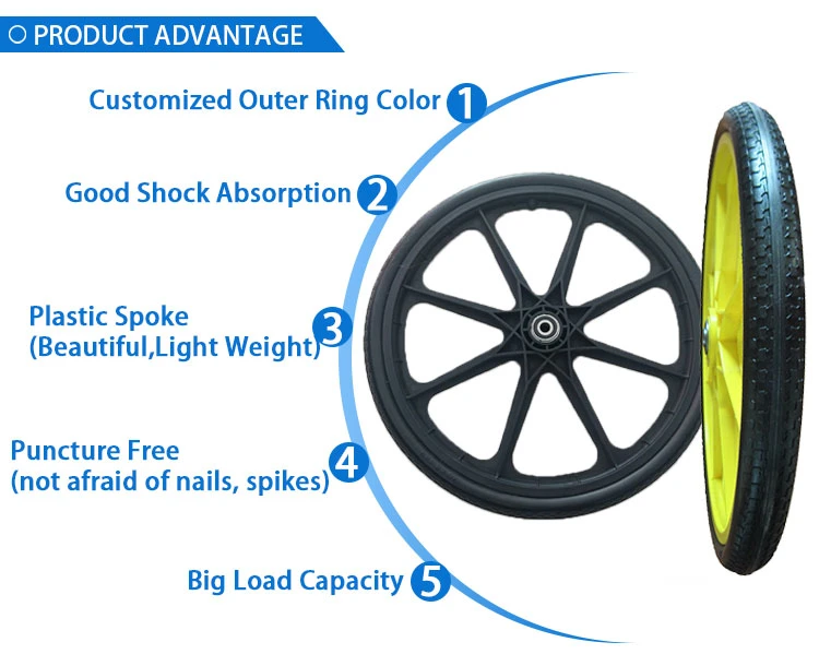 20X1.75 PU Foam Wheel Wheelchair Front Wheel 20 Inch Flat Free PU Foam Filling Tire Solid Wheels