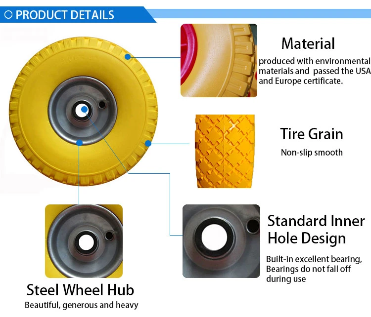 8inch 10inch Heavy Duty Solid Rubber Polyurathane Flat Free 8&quot;10&quot;12&quot; PU Foam Trolley Wheelbarrow Wheel