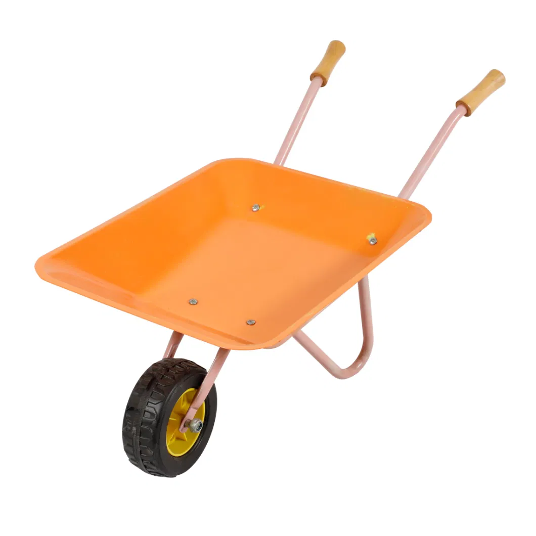 Kids Toy Wheel Barrow with Rubber Wheel and Wood Handle