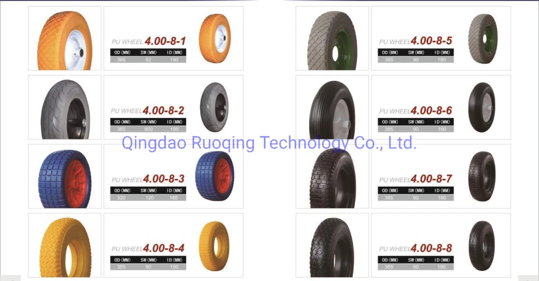 Factory Heavy Duty Soild Flat Free Colour Go Cart Wheelbarrow PU Foam Wheel 400-8 with Steel/Plastic Rim