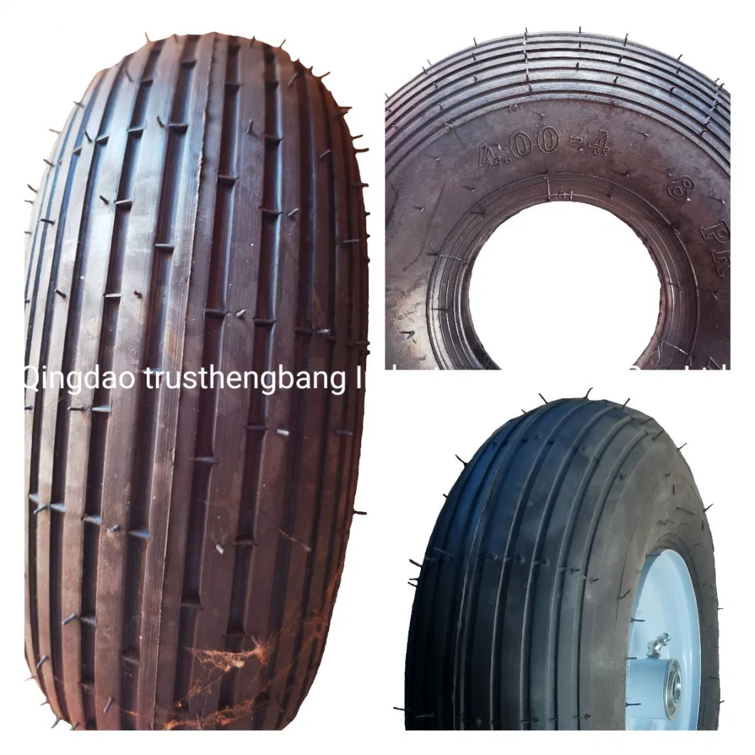 3.50-8 Ribbed Tire with Tube for Wheelbarrows Garden Carts Lawn Mower Wagons