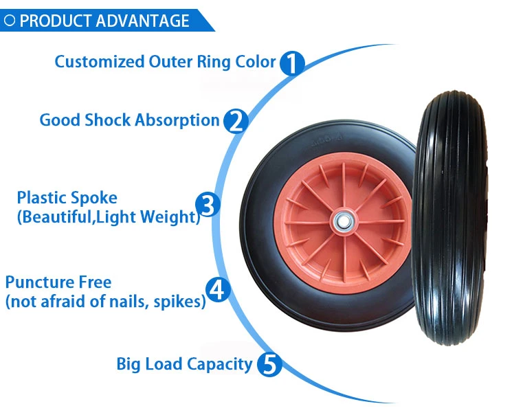 10 Inch Wheelbarrow Tire Polyurethane Foam Wheel Flat Free Puncture Proof Tires Wheel