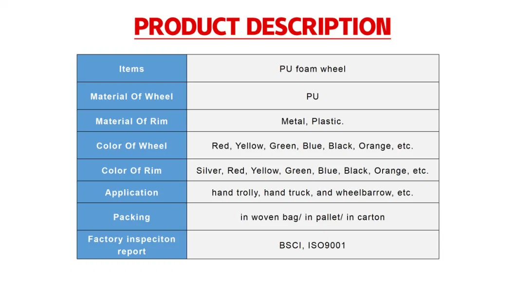 PU Foam Wheel for Barrow Cart with Plastic/Metal Rim (3.00-4/300-4)