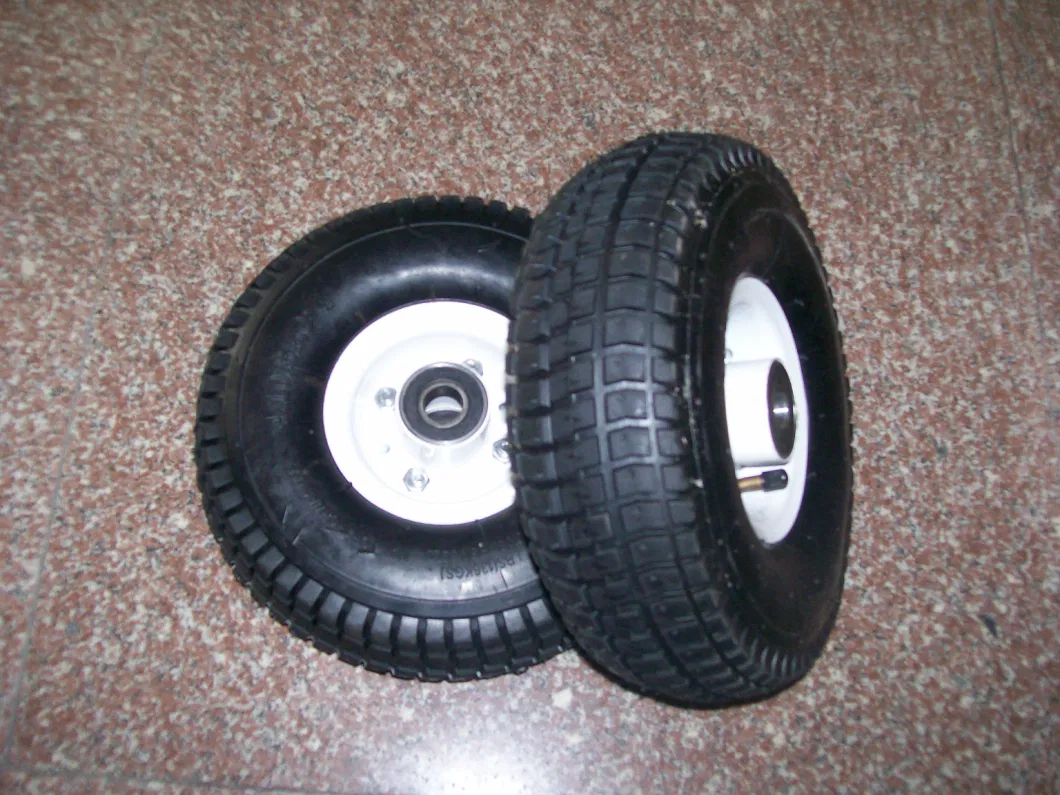 Turf Tread Pattern High Quality Metal Rim Pneumatic Rubber Wheel with Inner Tube (3.50-4)