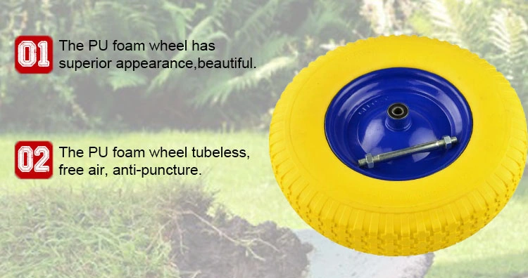 Flat Foam Wheel Solid Wheelbarrow Cart Trolley Wheel 400-8 PU Tubeless