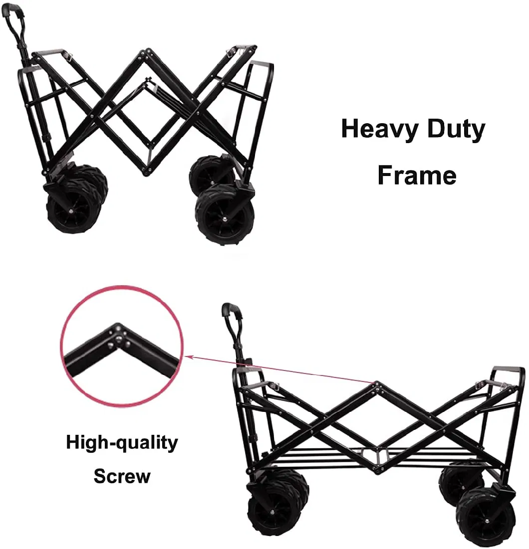 Collapsible Heavy Duty Folding Wagon Cart Campin Shopping Concerts Sporting Events Beach Outdoor Utility Wagon with Wide Terrain Wheels