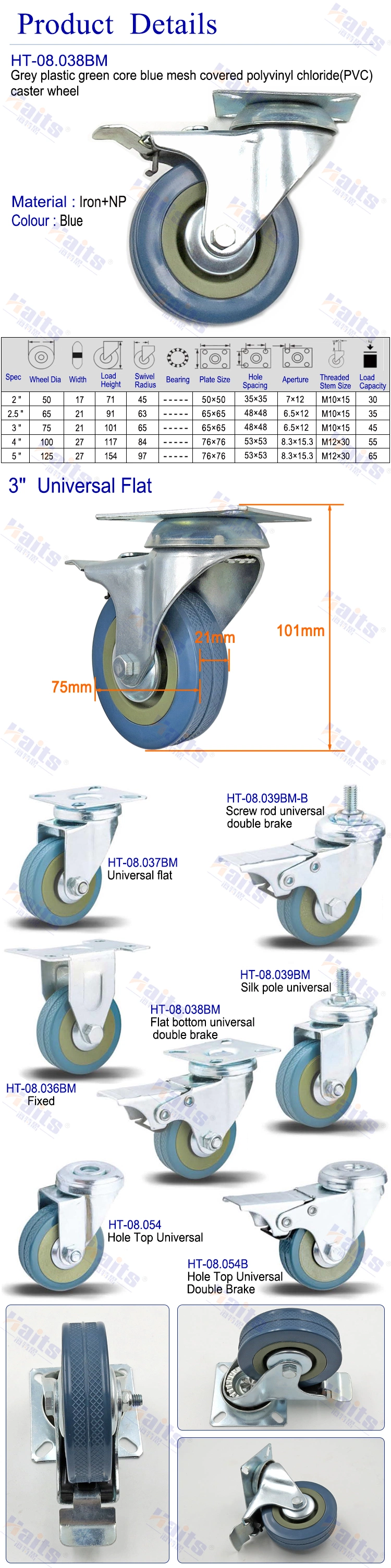 Cheap Price 2&quot;/2.5&quot;/3&quot;/4&quot;/5&quot; Grey Rubber Swivel Caster Super Market Cart Wheel Caster Rubber Wheels for Trolley