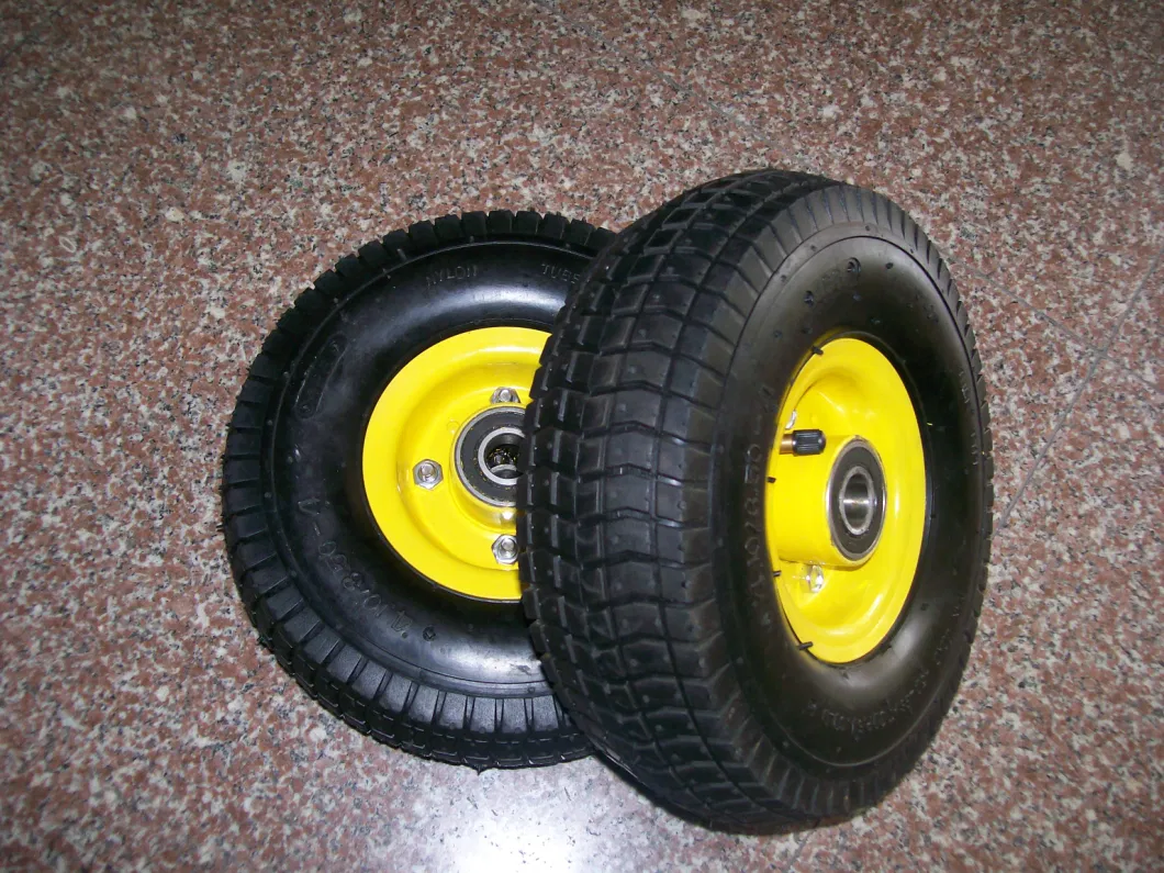 Turf Tread Pattern High Quality Metal Rim Pneumatic Rubber Wheel with Inner Tube (3.50-4)