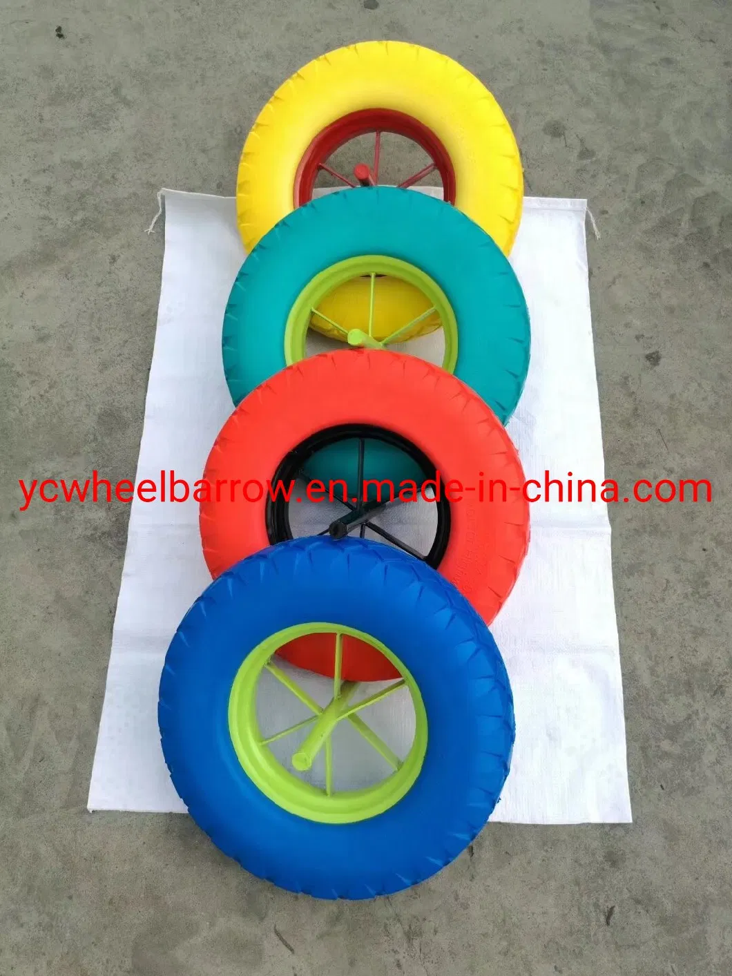 Heavy Duty 4.00-8 Colorful Polypropylene Tire 16 Inch PU Solid Flat Free Wheel for Wheelbarrow to Poland Market