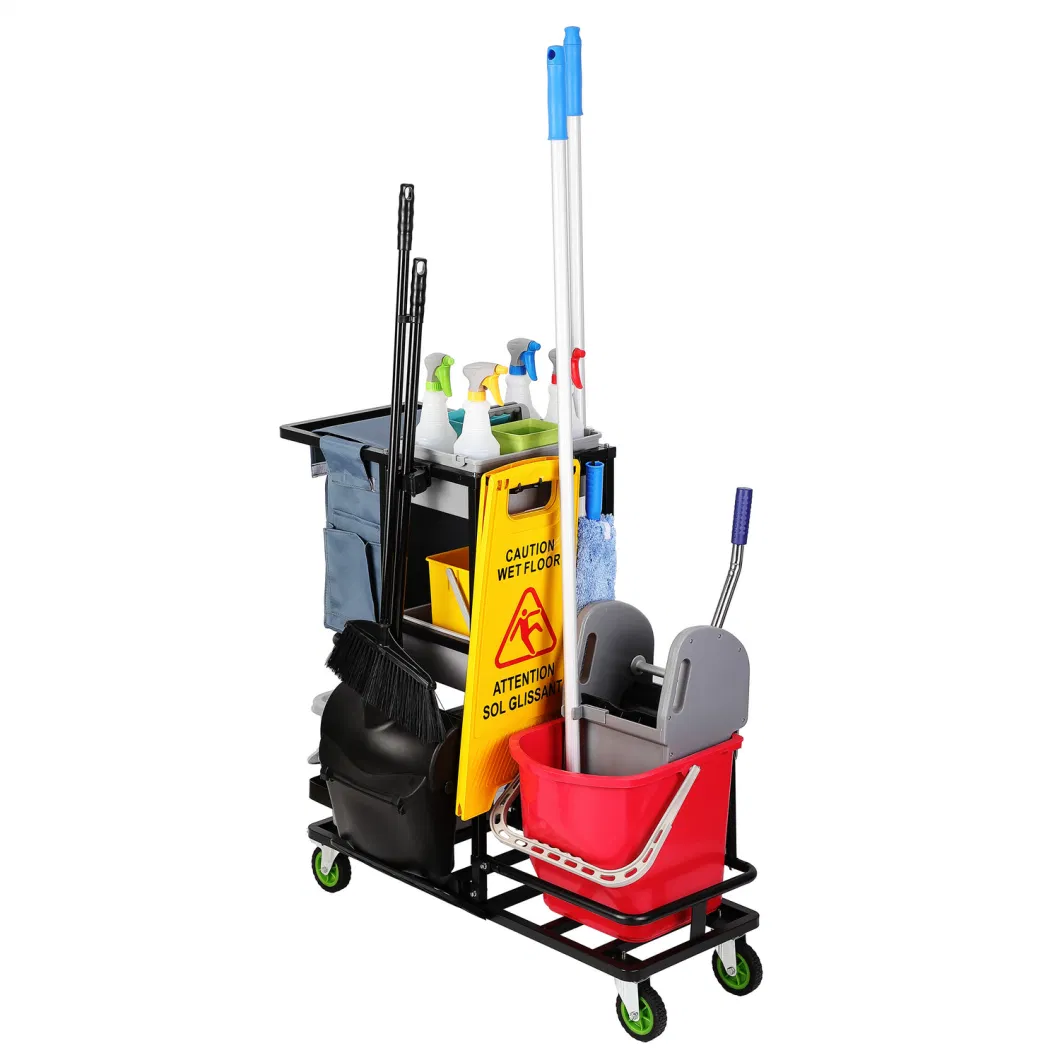 Hardware Cleaning Trolley Metal Janitor Cart Universal Wheel Multi-Functional Steel