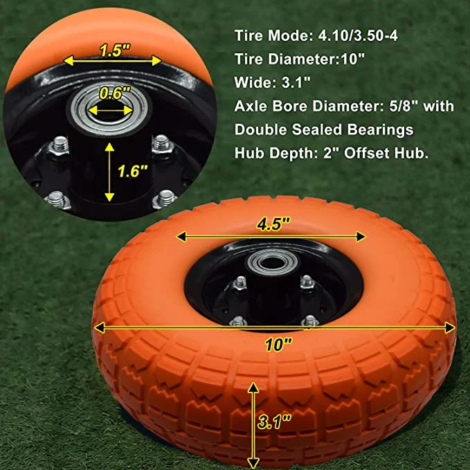 Maxtop 4.80/4.00-8 Wheelbarrow Flat Free PU Foam Wheels