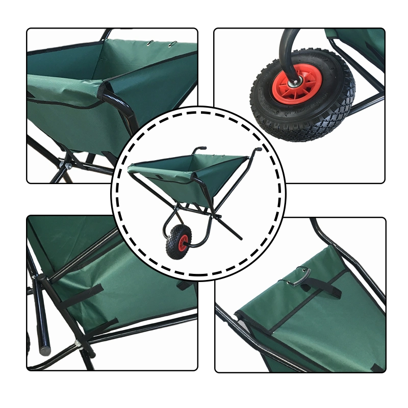 Portable Pocket Cloth Garden Yard Foldable Folding Wheelbarrow