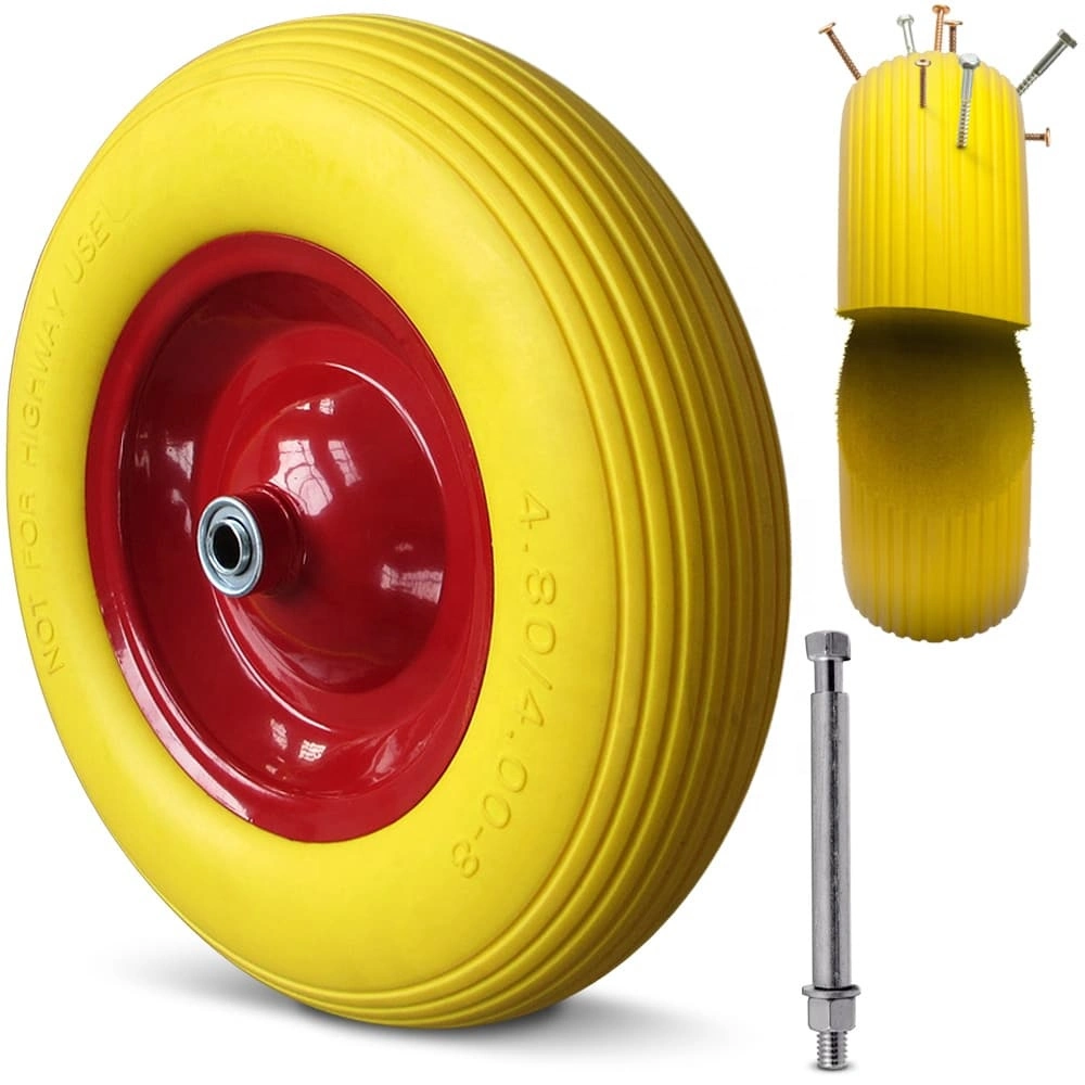 PU Wheelbarrow Tyre, 4.80 4.00-8, Solid Rubber Spare Wheel, Coloured Steel Rim