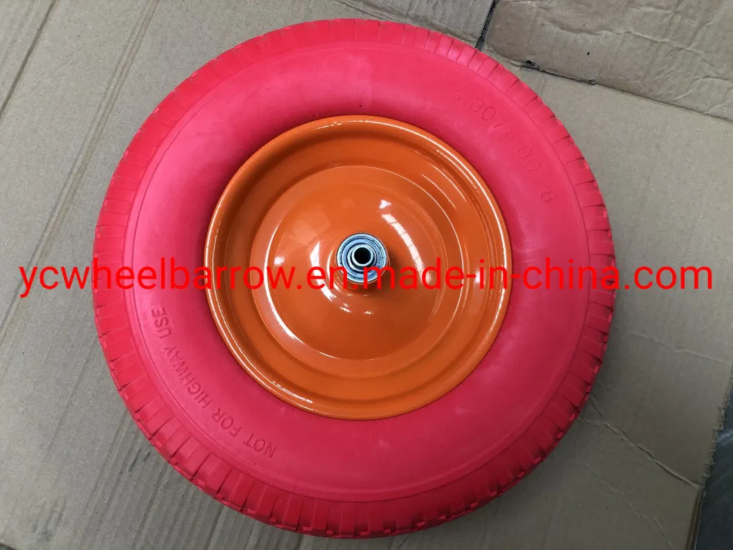 Heavy Duty 4.00-8 Colorful Polypropylene Tire 16 Inch PU Solid Flat Free Wheel for Wheelbarrow to Poland Market