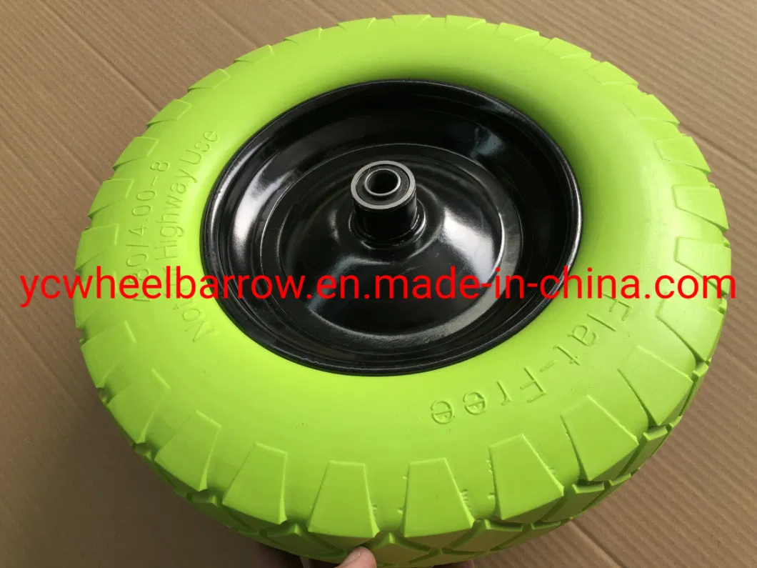 Heavy Duty 4.00-8 Colorful Polypropylene Tire 16 Inch PU Solid Flat Free Wheel for Wheelbarrow to Poland Market