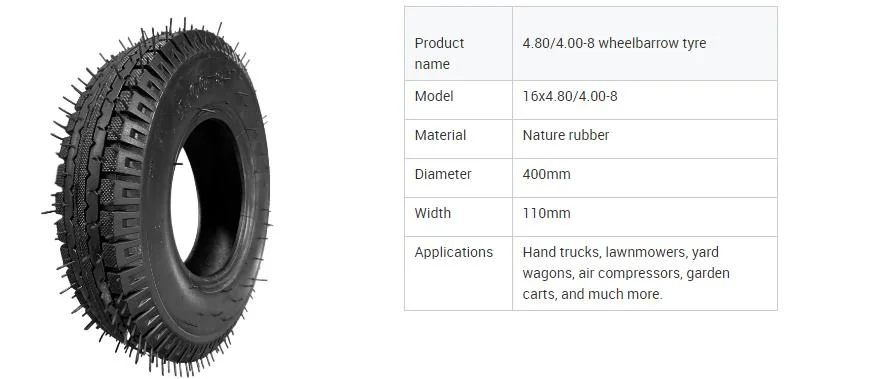 High Quality Rubber Tyre 4.80/4.00-8 4pr Wheelbarrow Wheel Tyre