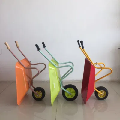 Barrow de ruedas para niños de colores con rueda de caucho, barra de mango de madera