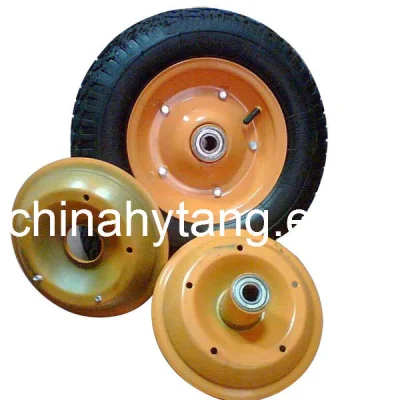 Rueda de caucho 3.50-8 para cojinete grande de borde de metal con pernos de barra de ruedas 6204zz