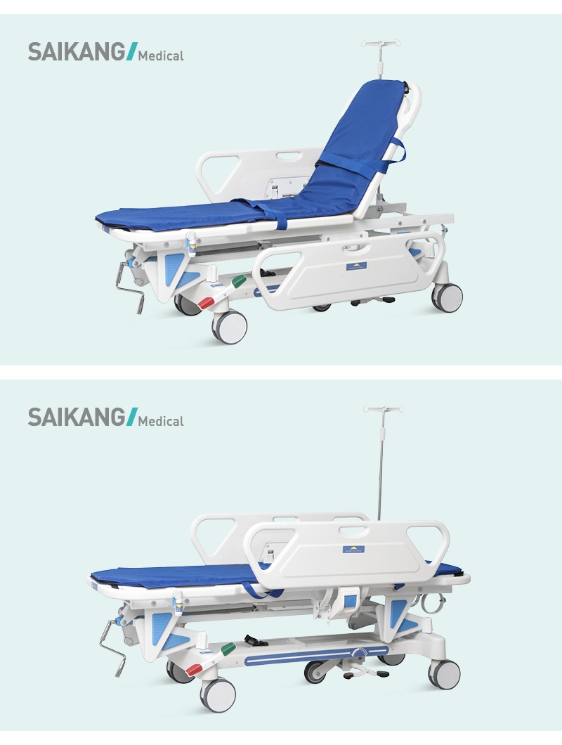 Skb041-1 Saikang Factory Wholesale Foldable Clinic Hospital Emergency Ambulance Patient Transport Stretcher Trolley