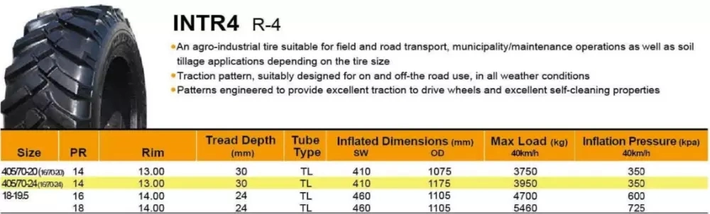 405/70-20 R-4 Tire off The Road Tire 16 70 20