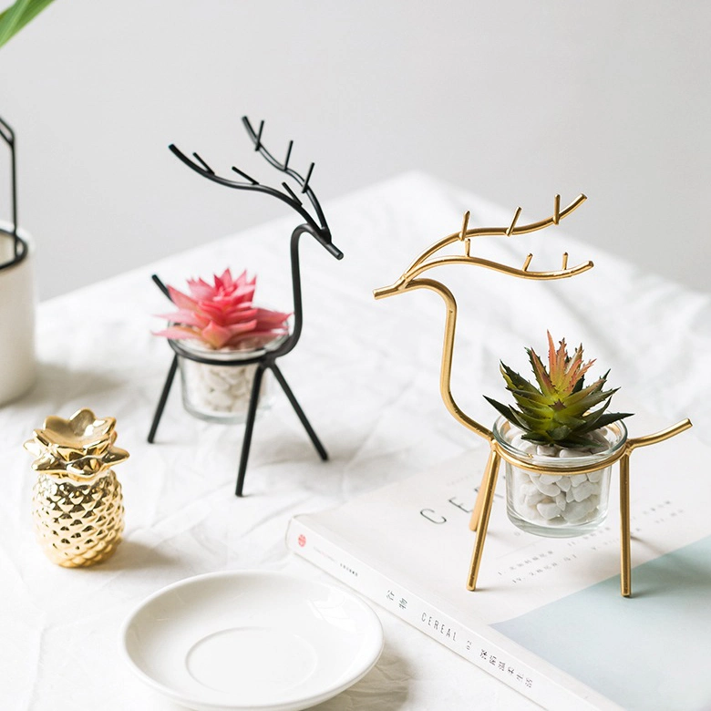 Plant Stand Iron Flower Pot or Candle Holder Potted Stand Indoor Reindeer Vibrant Decor Black