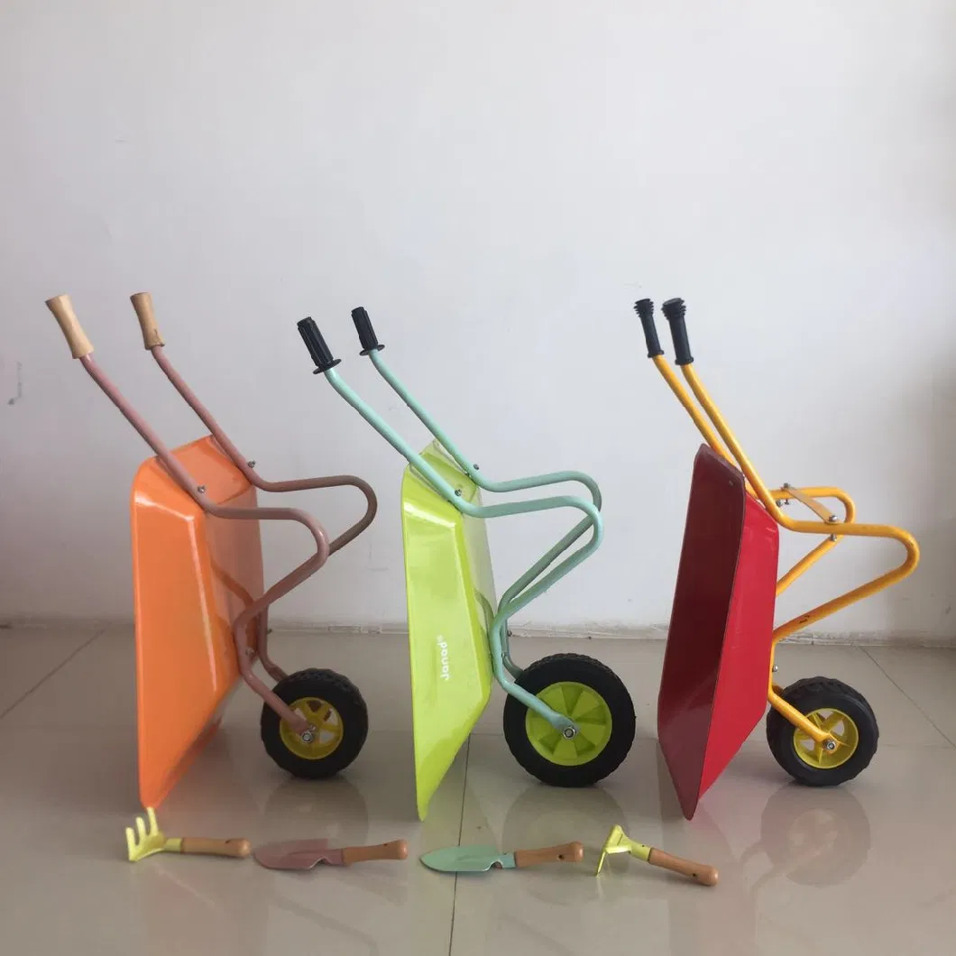 Kids Metal Rubber Wheel Wheelbarrow