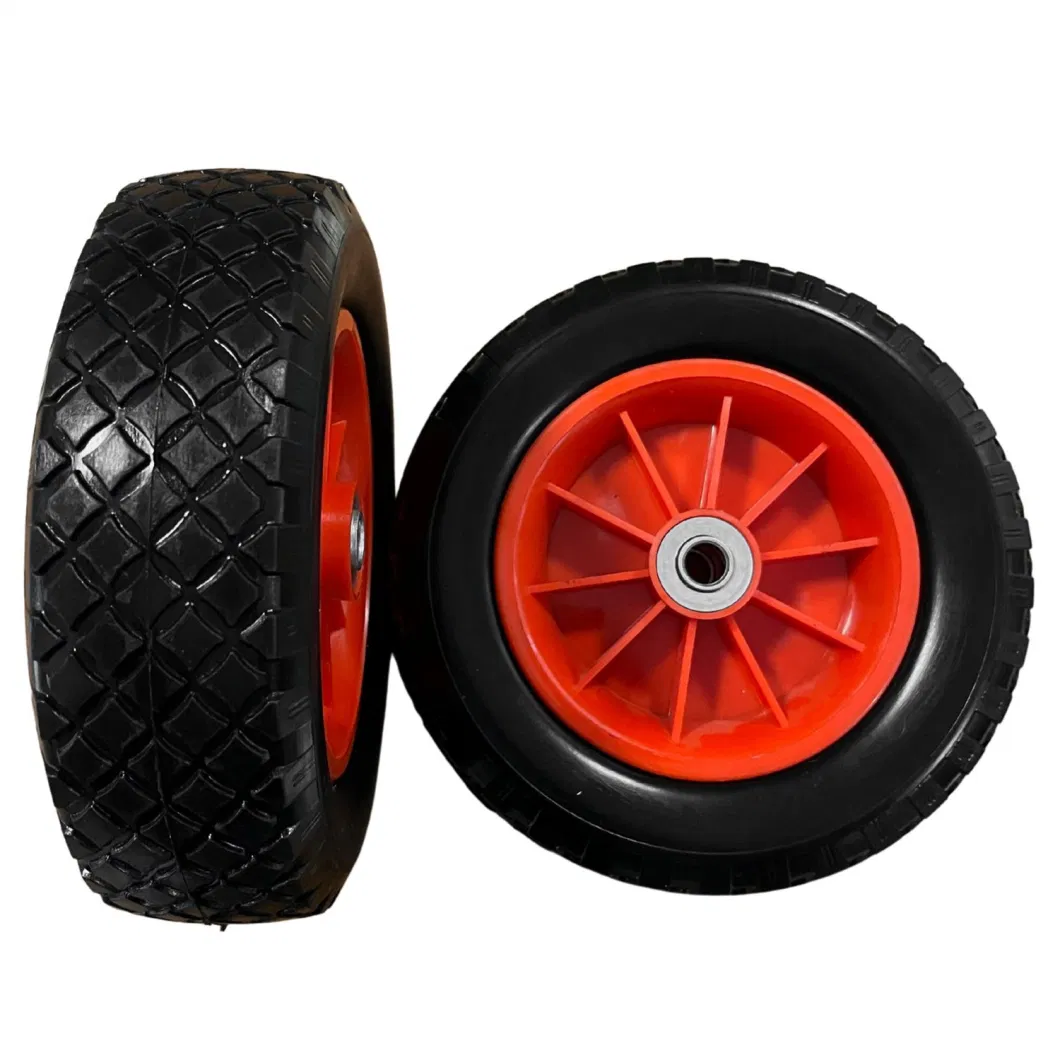 10 Inch 3.50-6 Polyurethane PU Foam Flat Free Solid Rubber Tire Wheel with 12/16/20/25mm Bearings All Terrain