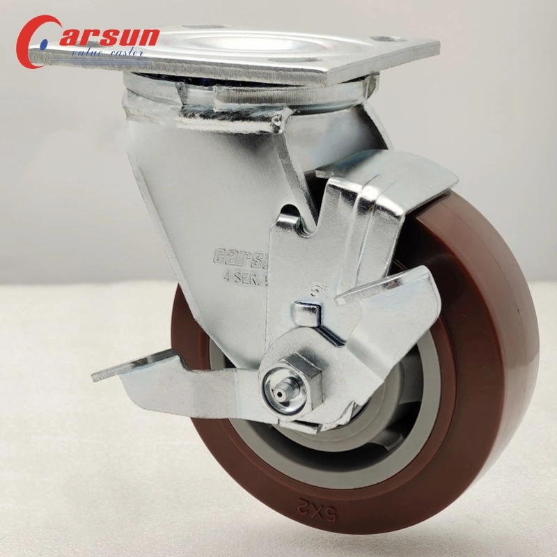 100/125/150/200mm Casters Heavy Duty 4/5/6/8 Inch Caster Swivel PU Industrial Castor Wheel with Metal Brake