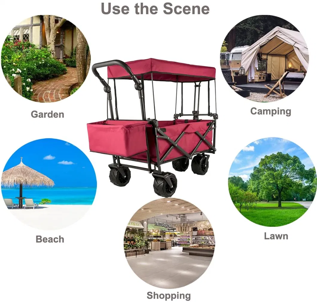 Collapsible Heavy Duty Folding Wagon Cart Campin Shopping Concerts Sporting Events Beach Outdoor Utility Wagon with Wide Terrain Wheels