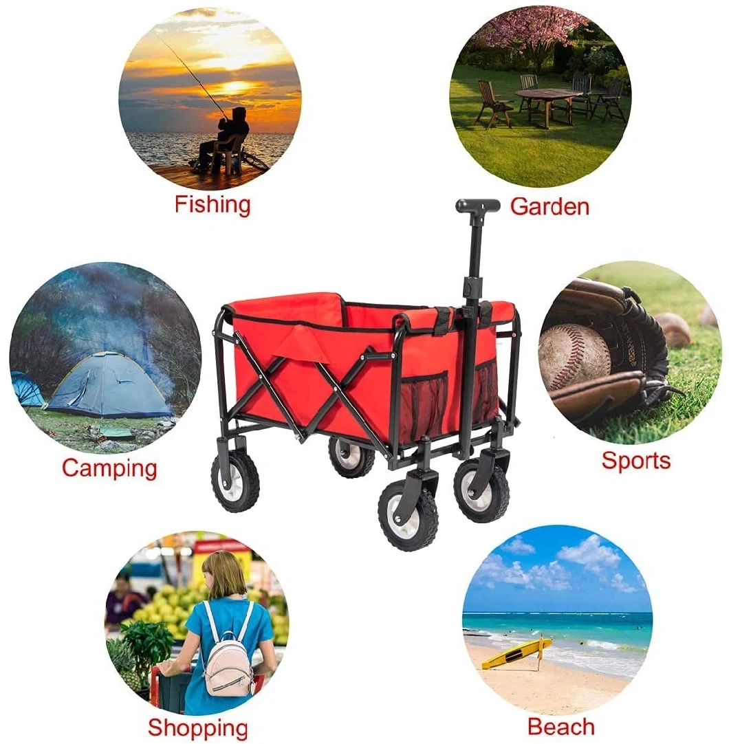 Folding Wagon Collapsible Utility Big Wheels Shopping Cart for Beach Outdoor Camping Garden All Terrain Heavy Duty Portable Grocery Cart