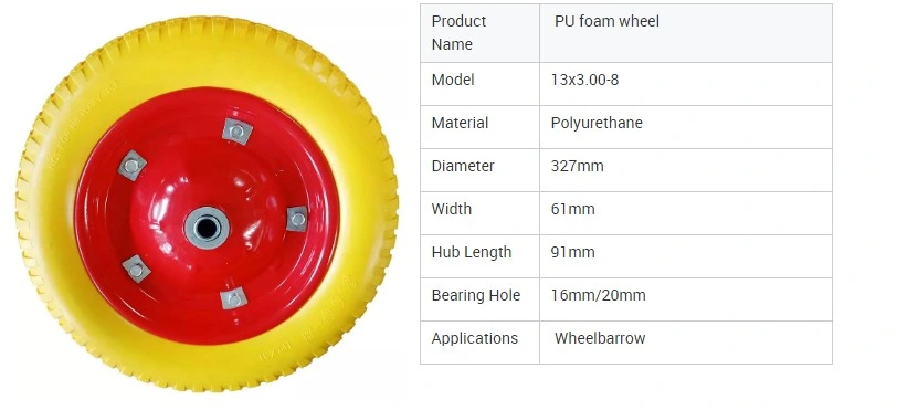 13X3 Tubeless PU Foam Wheel Wheelbarrow Wheel 3.00-8