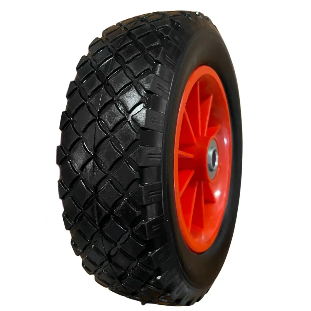 10 Inch 3.50-6 Polyurethane PU Foam Flat Free Solid Rubber Tire Wheel with 12/16/20/25mm Bearings All Terrain