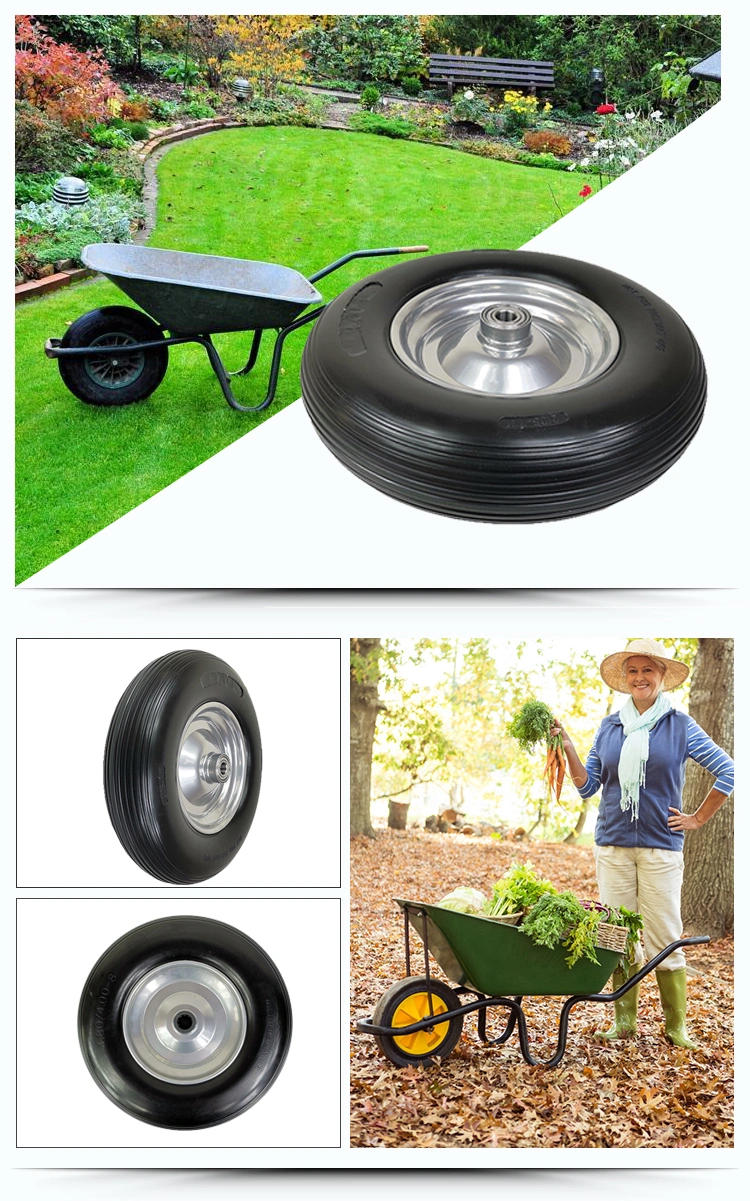 Flat Foam Wheel Solid Wheelbarrow Cart Trolley Wheel 400-8 PU Tubeless