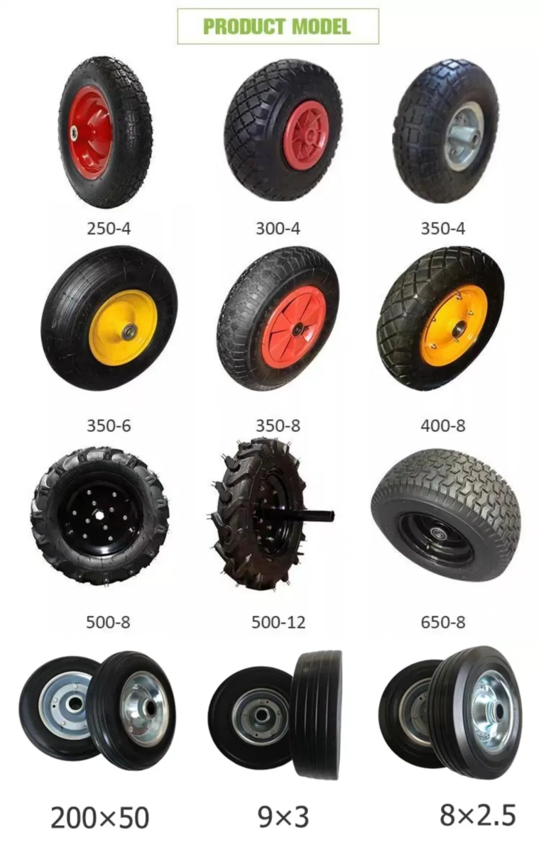 Most Popular 14 Inch Air or Solid or PU Foam Wheel 3.50-8 for Wheelbarrow