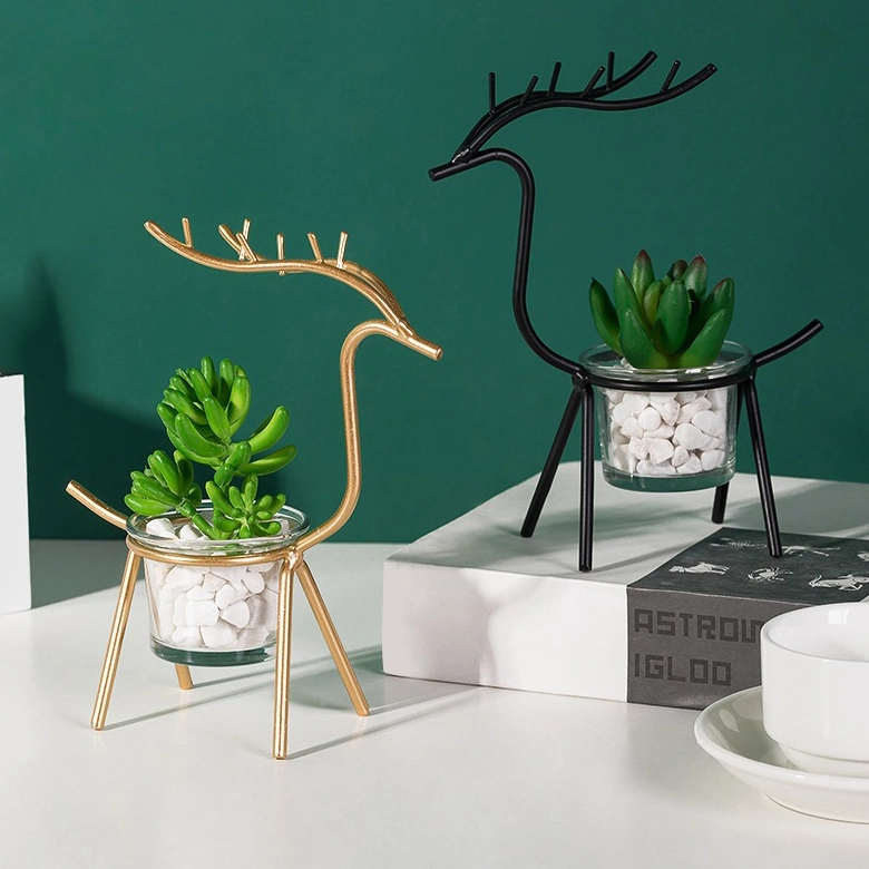 Plant Stand Iron Flower Pot or Candle Holder Potted Stand Indoor Reindeer Vibrant Decor Black