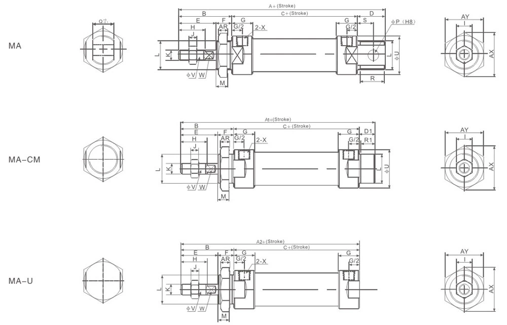 Stainless Steel Type Ma Series Mini Pneumatic Cylinder