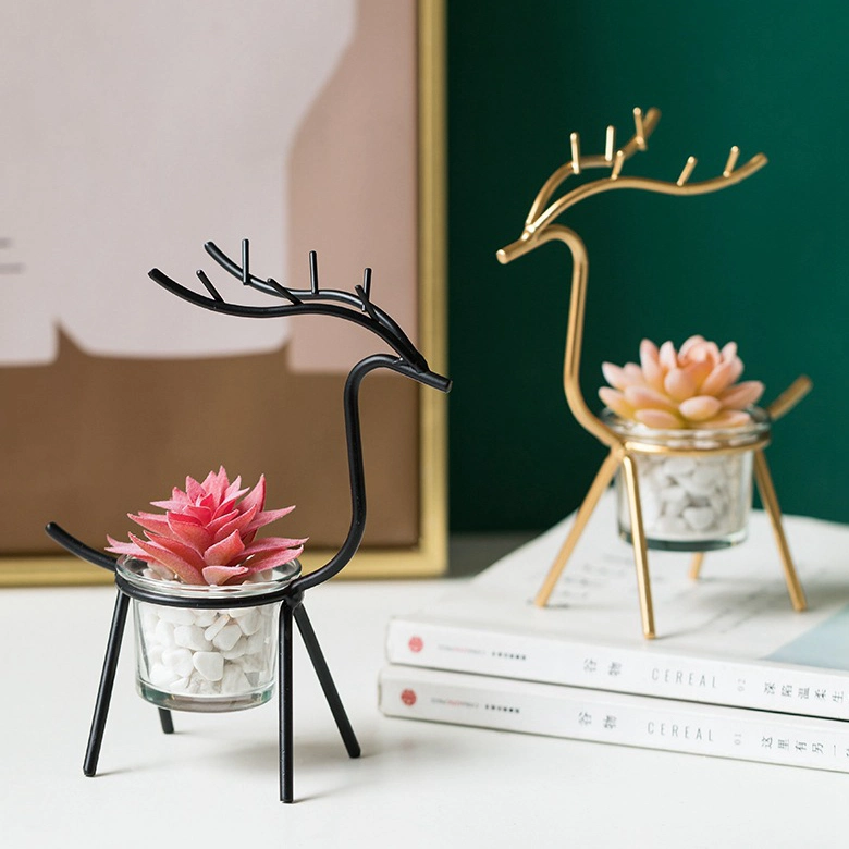 Plant Stand Iron Flower Pot or Candle Holder Potted Stand Indoor Reindeer Vibrant Decor Black