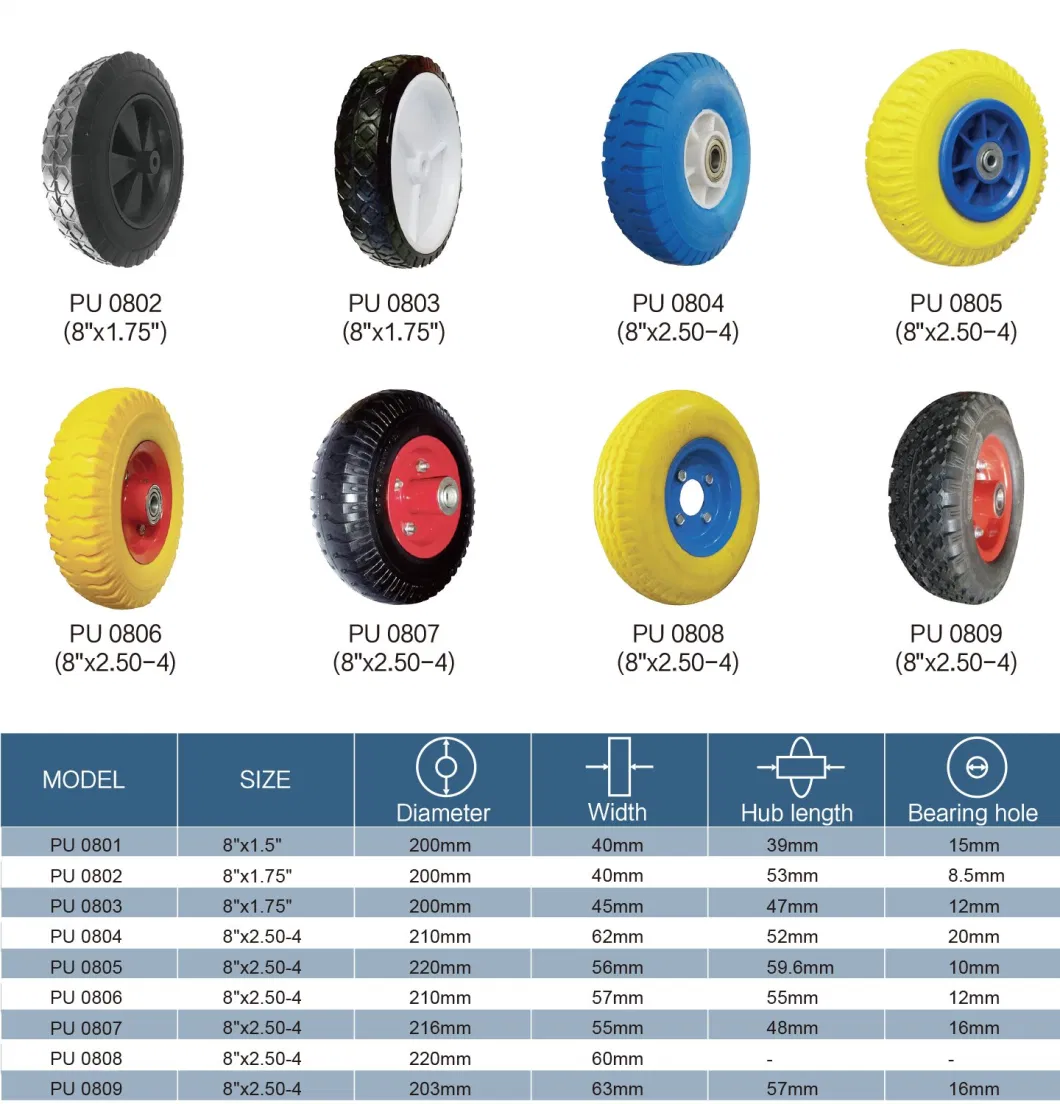 16 Inch 4.00-8 Inch Polyurethane Foam Puncture Proof Flat Free Tire PU Foam Wheel