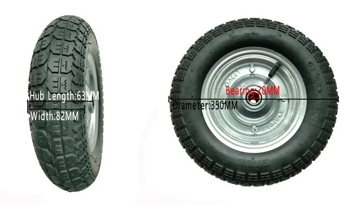 350-7 3.50-7 Garden Trolley Air Pneumatic Rubber Wheel for Wheelbarrow Hand Truck Steel Hub