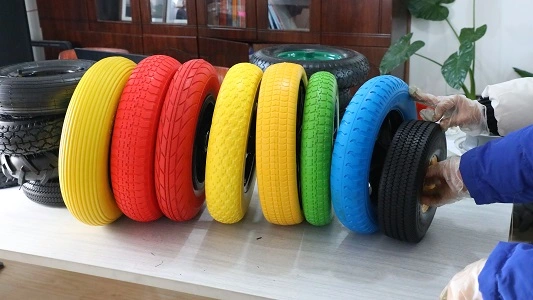 Flat Free PU Wheelbarrow Wheels with Spoke Color (4.00-8)