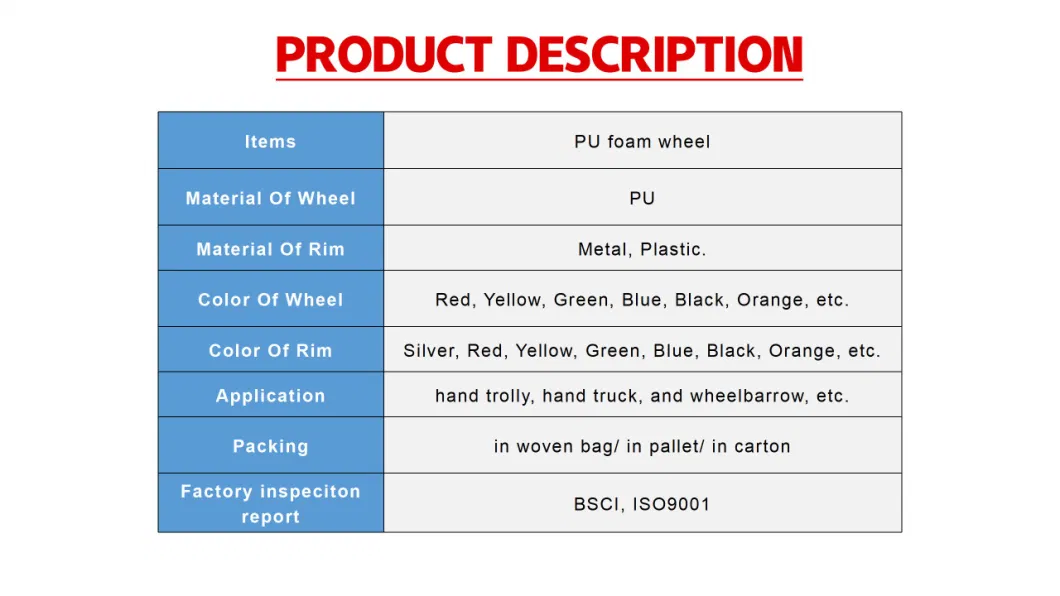 PU Foam Wheel for Barrow Cart with Plastic/Metal and Colorful Rim (3.00-4/300-4)
