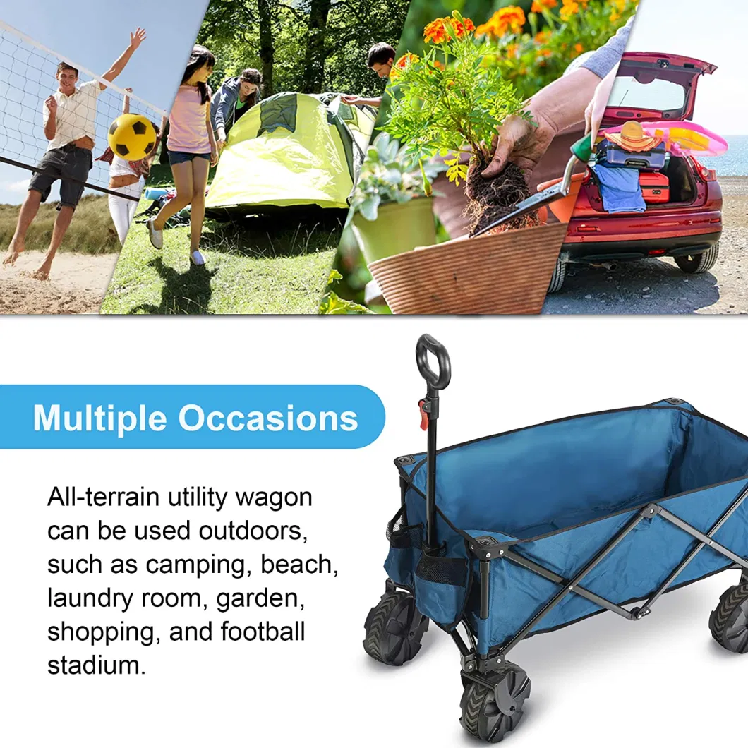 Folding Wagon Collapsible Utility Big Wheels Shopping Cart for Beach Outdoor Camping Garden All Terrain Heavy Duty Portable Grocery Cart